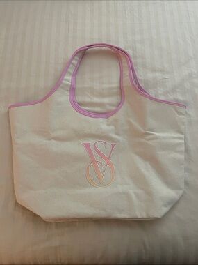 Victoria's Secret White Canvas Tote with Pink Trim